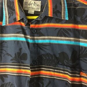 Salt Life Navy Button-Up Shirt with Blue and Orange Stripes Hawaiian shirt Large